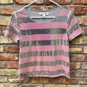 Forever 21 Pink and Gray Sequin Top